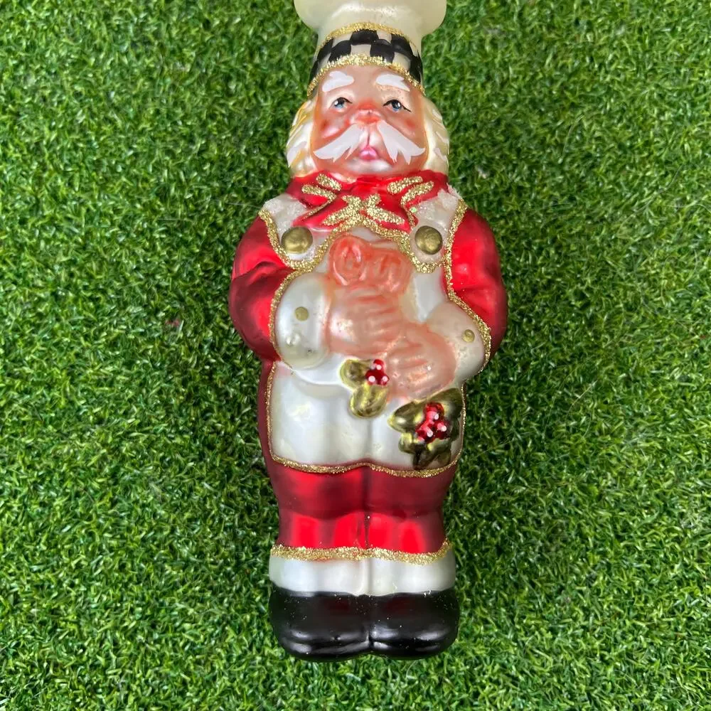 Vintage Blown Glass Santa Chef Christmas Tree Ornament